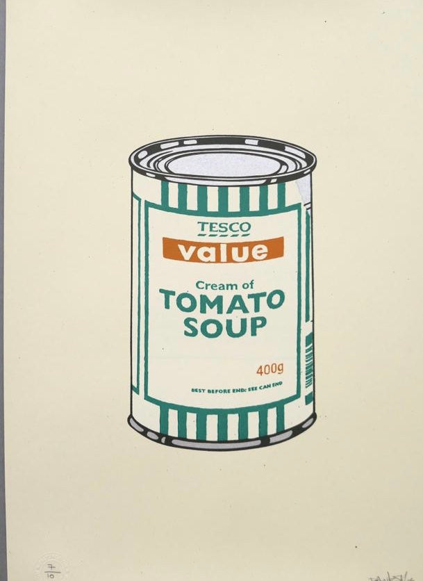 Banksy Soup Can (White/Emerald/Tan) 2005