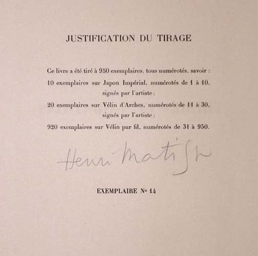 Henri Matisse Dessins: Themes et Variations Justification Page (Duthuit 9) 1943