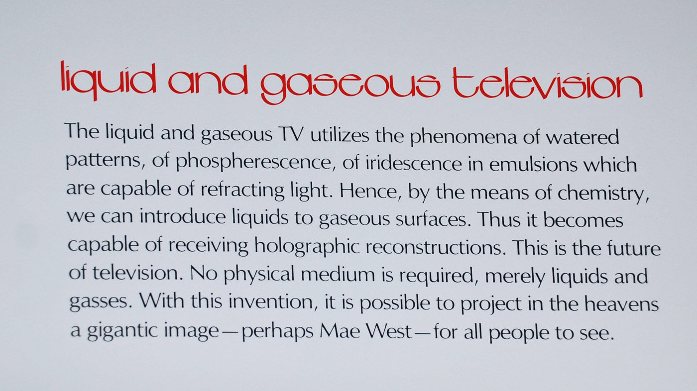 Imaginations and Objects of the Future Liquid and Gaseous Television (Field 75-11C) 1975