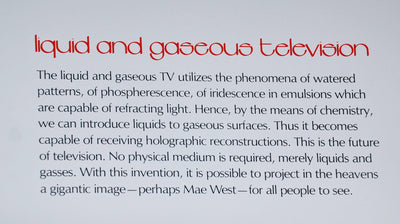 Imaginations and Objects of the Future Liquid and Gaseous Television (Field 75-11C) 1975