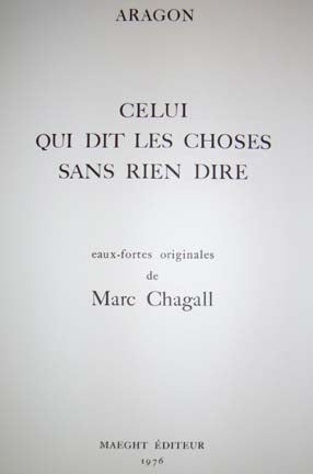 Marc Chagall Celui Qui Dit Les Choses Sans Rien Dire Title Page (Cramer 99) 1975