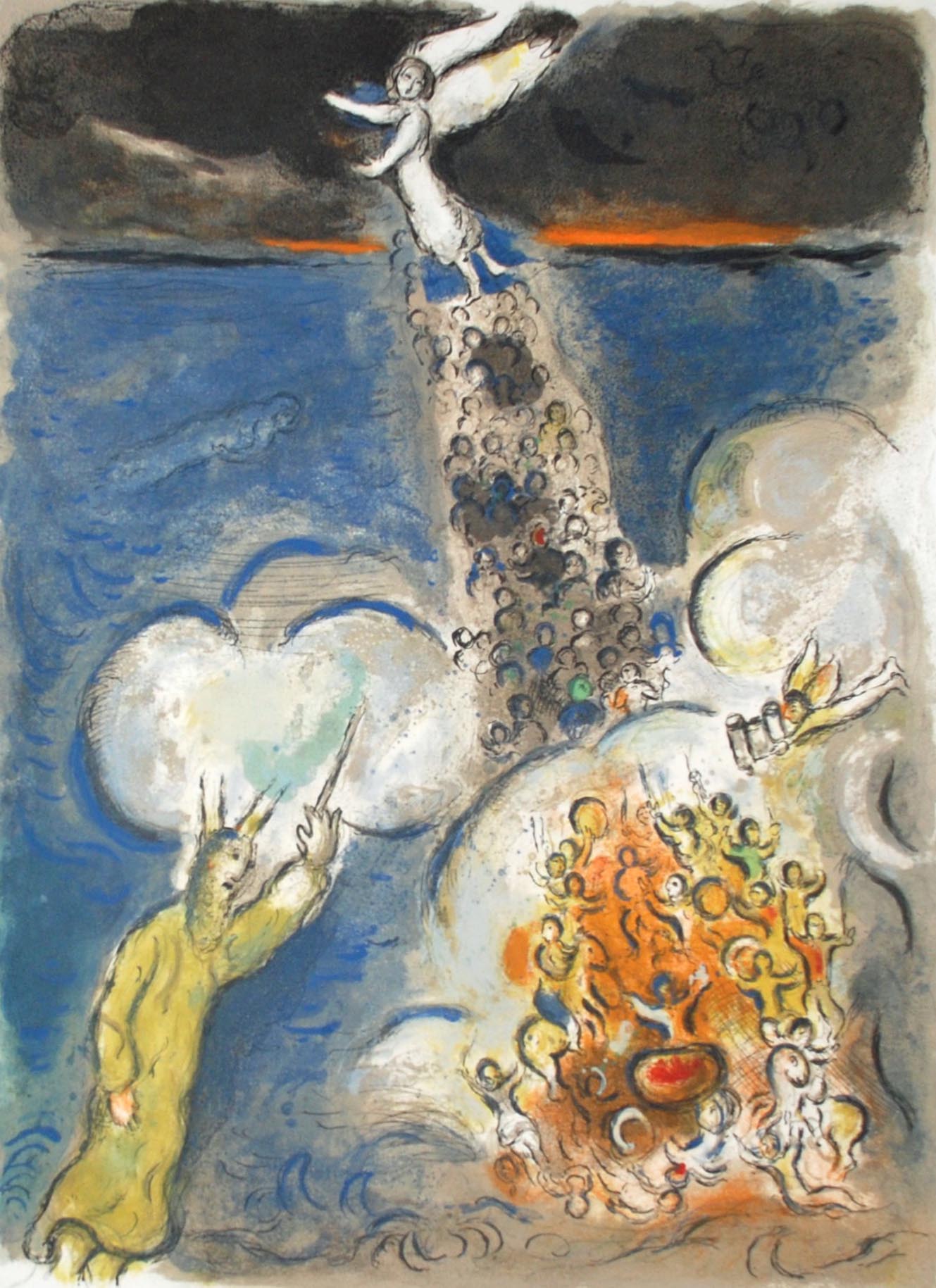Marc Chagall Moses Calls the Waters Down on the Egyptian Army, from The Story of Exodus (Mourlot 453, Cramer no. 64) 1966