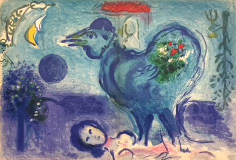 Marc Chagall Paysage Au Coq (Landscape with Rooster) (Cramer 36 Mourlot 208) 1958