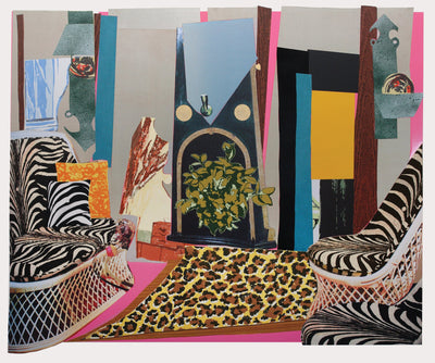 Mickalene Thomas Interior: Zebra with Two Chairs and Funky Fur 2014