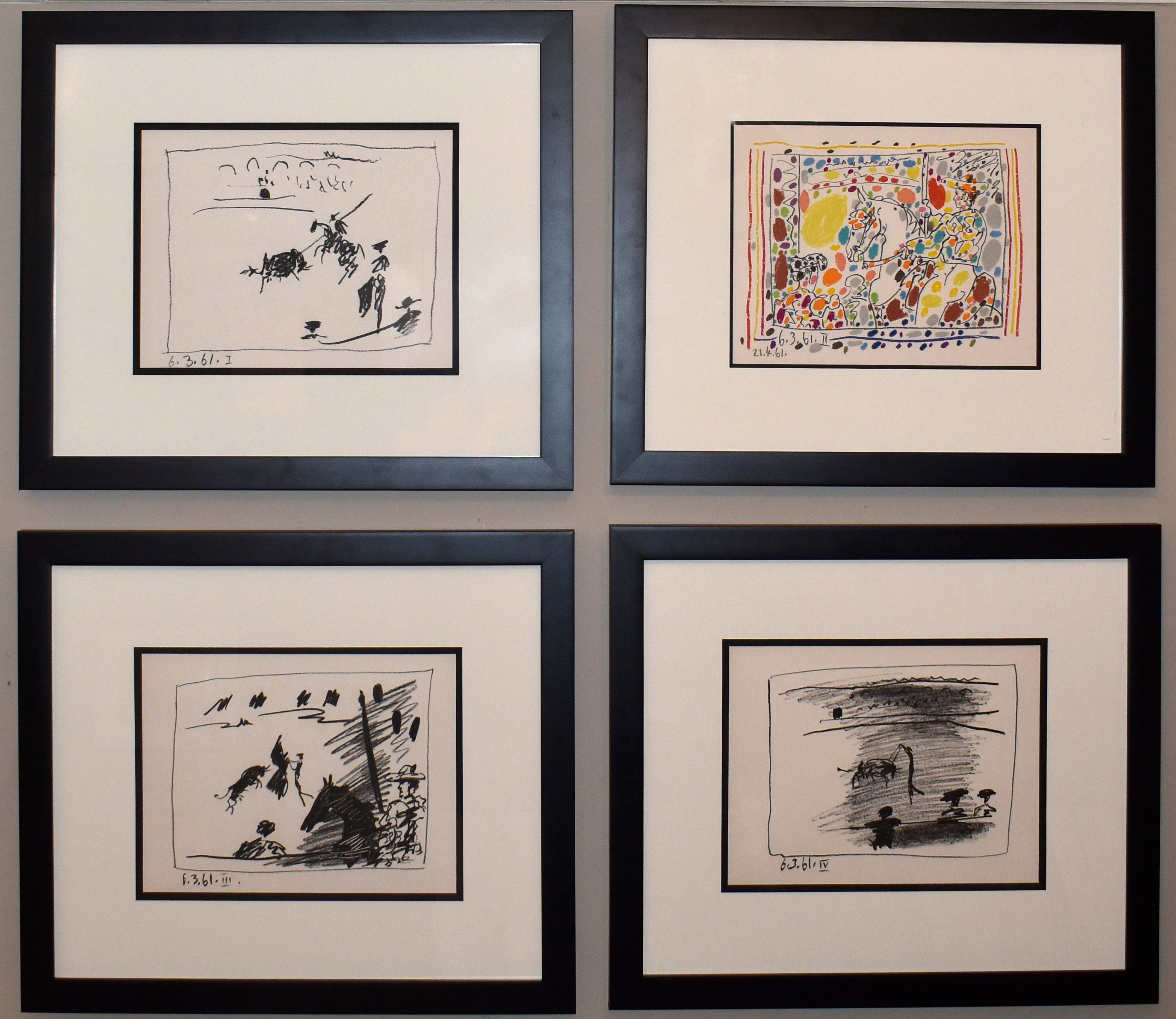 Pablo Picasso A Los Toros Avec Picasso (Set of Four in Black Frames) Frame Shoppe