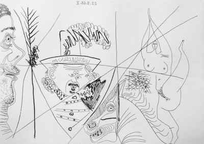 Pablo Picasso Ecuyere de Cirque, Homme Rembranesque, et Spectateur Mal Rase (Bloch 1771) 1968