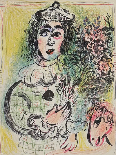 Marc Chagall The Clown with Flowers (Cramer 56 Mourlot 399) 1963