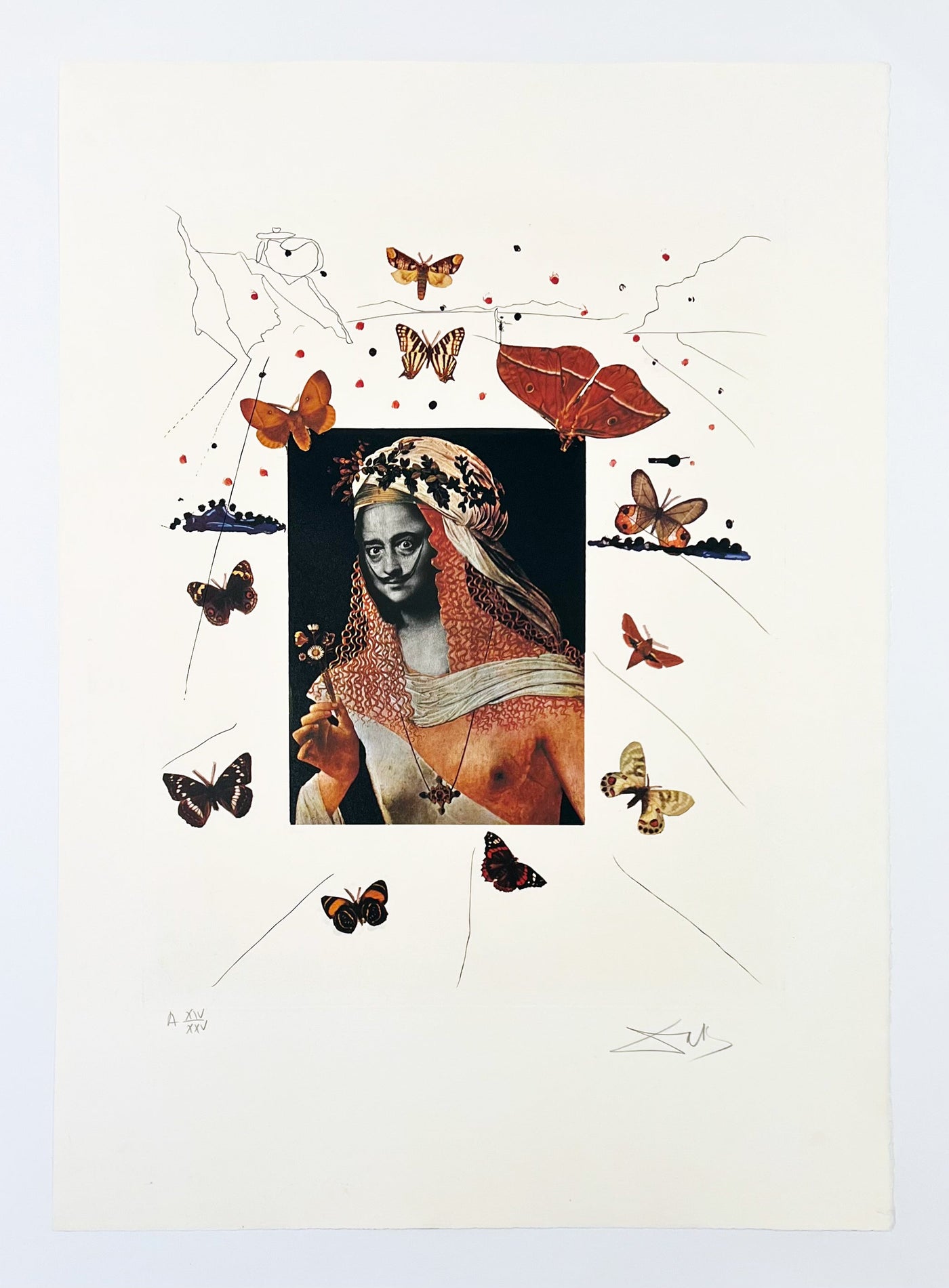 Salvador Dali Surrealist Portrait of Dali Surrounded by Butterflies (Field 71-15 G) 1971