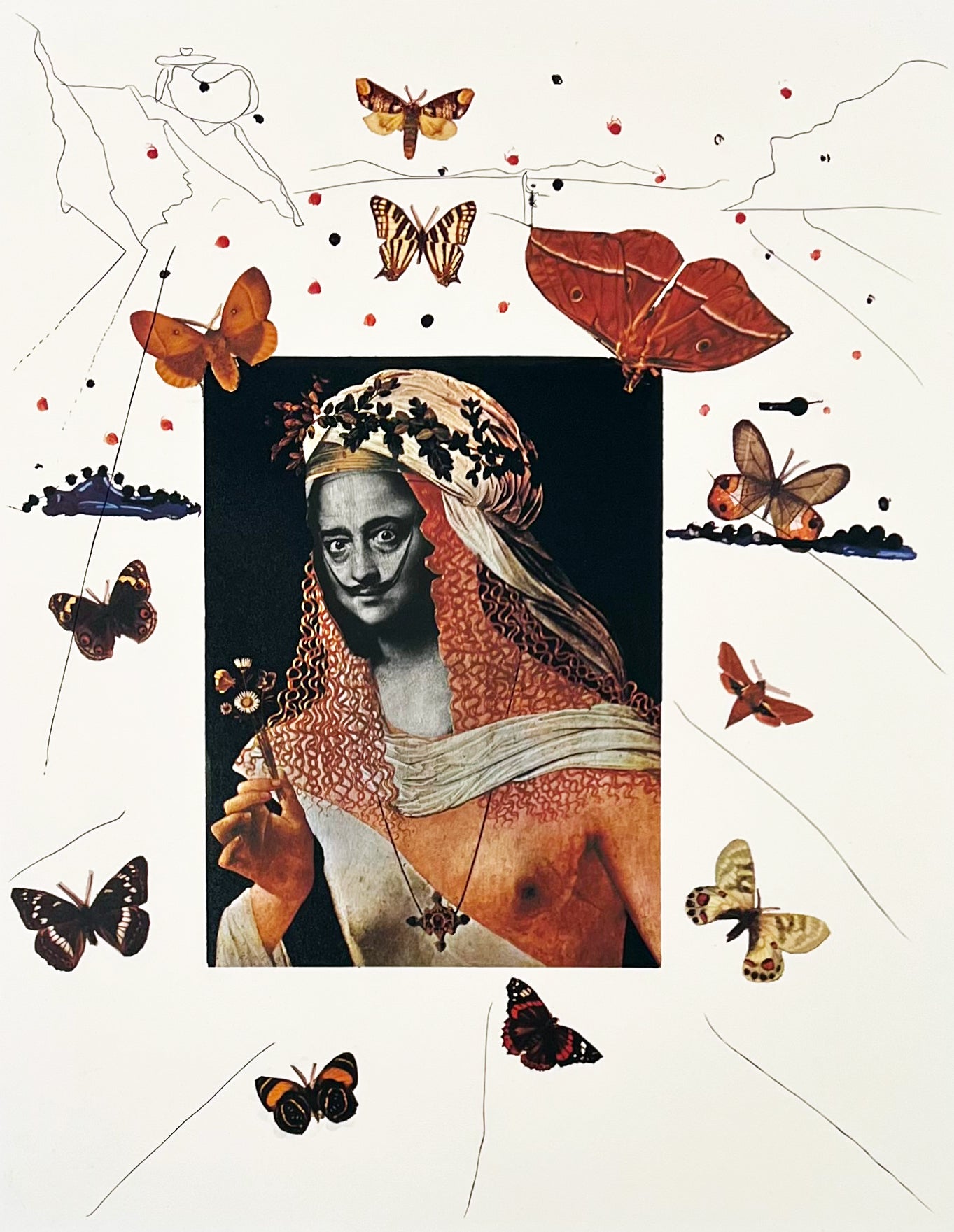 Salvador Dali Surrealist Portrait of Dali Surrounded by Butterflies (Field 71-15 G) 1971