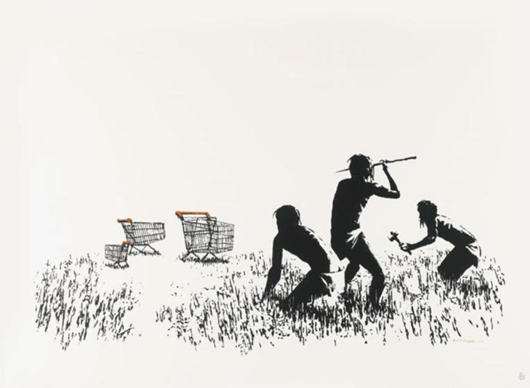 Banksy Trolleys (Black and White) 2007