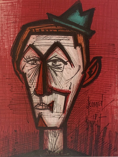 Bernard Buffet Clown on a Red Background 1968