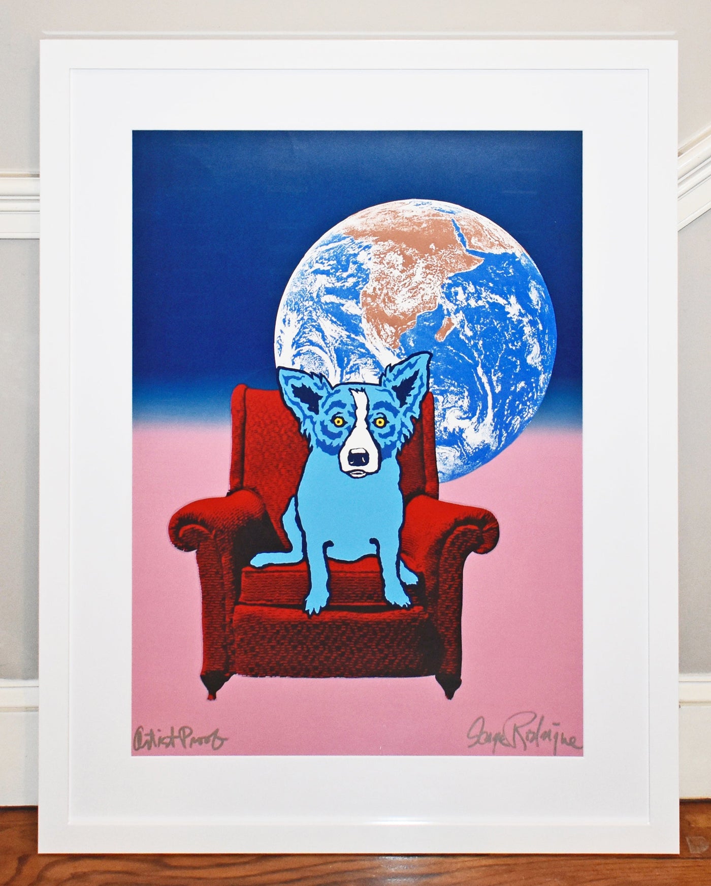 George Rodrigue Space Chair: Split-font Blue and Pink (Homer p 60) 1992