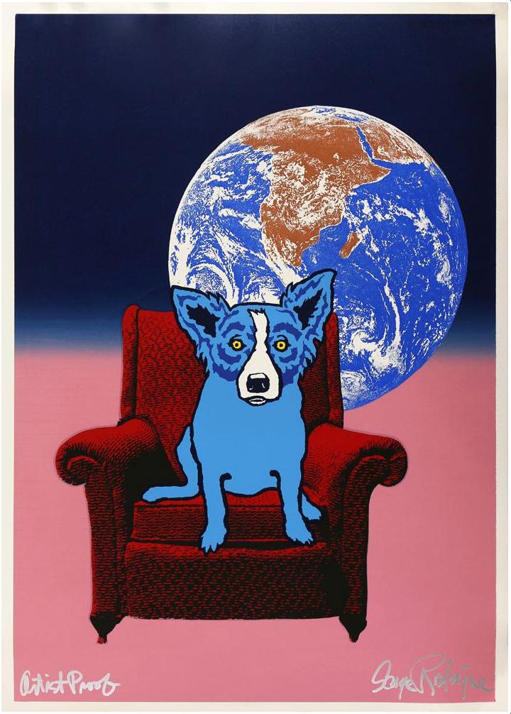 George Rodrigue Space Chair: Split-font Blue and Pink (Homer p 60) 1992