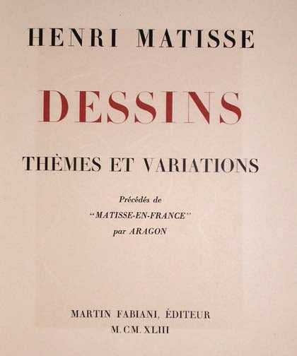 Henri Matisse Dessins: Themes et Variations Title Page (Duthuit 9) 1943