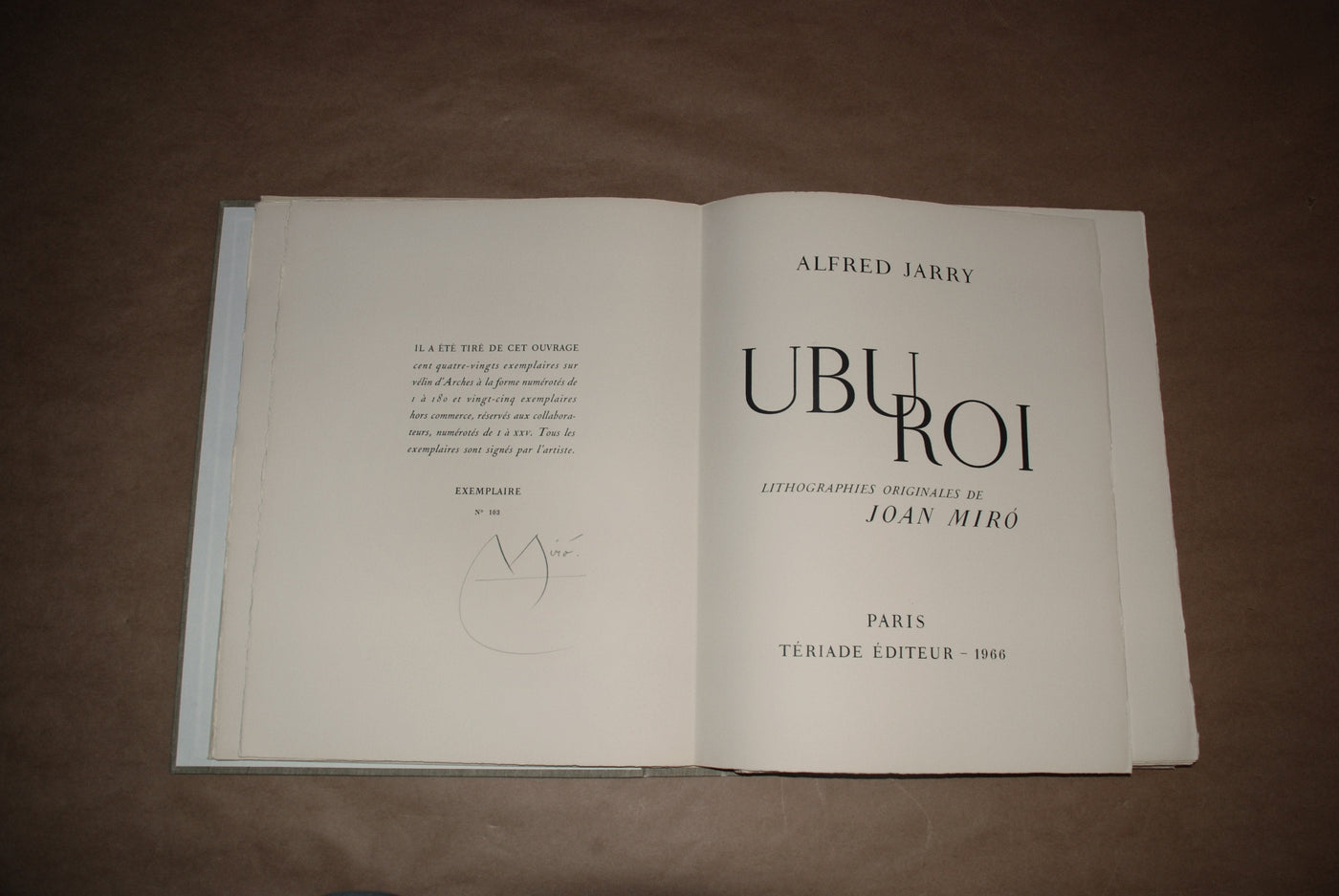Joan Miro Justification Page, Ubu Roi (Cramer No. 107) 1966