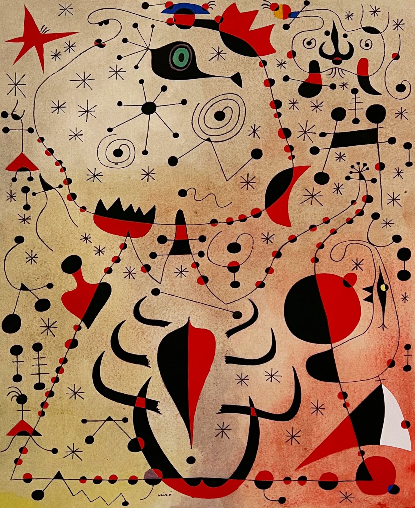 Joan Miro (after) Le crepuscule rose caresse les femmes et les oiseaux (The Rose Dusk Caresses the Woman and the Birds), Plate XXI (Cramer No. 58) 1959