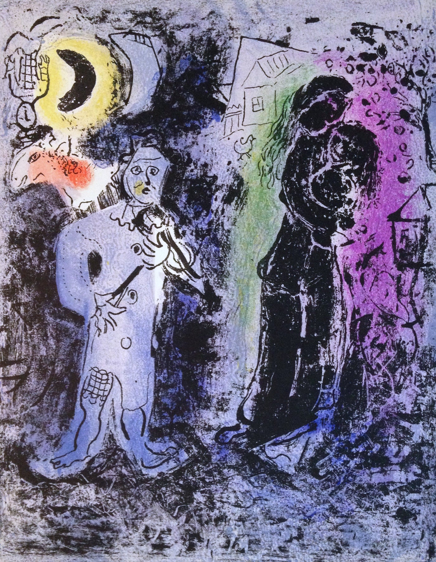 Marc Chagall Black Couple with Musician (Mourlot 296) 1960
