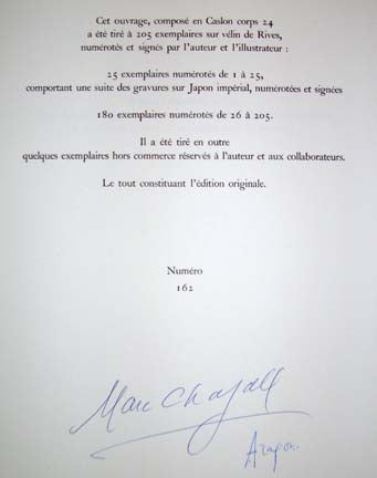 Marc Chagall Celui Qui Dit Les Choses Sans Rien Dire Justification Page (Cramer 99) 1975