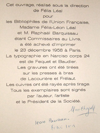 Marc Chagall De Mauvais Sujets Justification Page (Cramer 35) 1958