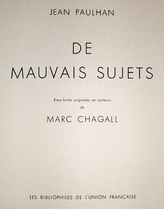Marc Chagall De Mauvais Sujets Title Page (Cramer 35) 1958
