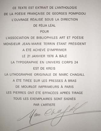 Marc Chagall La Poesie Justification Page (Cramer 100) 1976