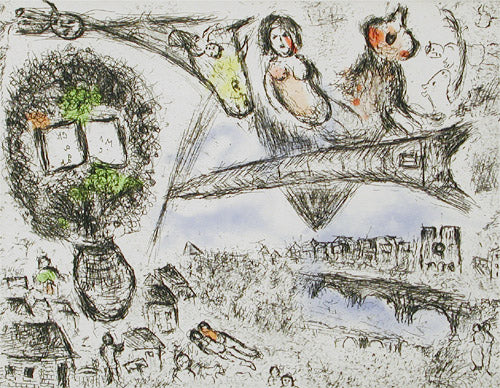 Marc Chagall Le Village et Paris from Songes (1981) (Cramer 112) 1981