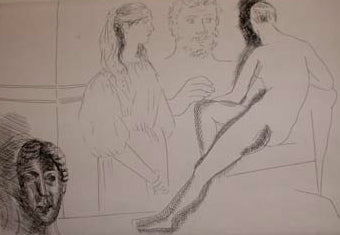 Pablo Picasso Le Chef-d'Oeuvre Inconnu (Plate I: Sculptor Facing his Sculpture, with Dressed Model and Head) (Cramer 20 Bloch 82) 1931