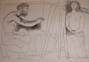Pablo Picasso Le Chef-d'Oeuvre Inconnu (Plate XII: Painter in Front of his Easel with Nude Model) (Bloch 93) 1931