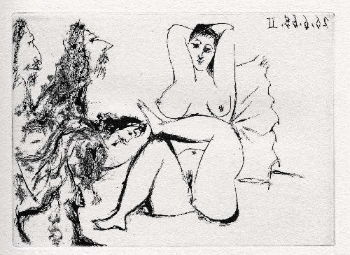 Pablo Picasso Trois 'Mousquetaires' Saluant une Femme au Lit (Cramer 149; Published By Fequet et Baudier, Paris) 1971