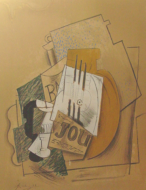 Pablo Picasso (after) Papiers Colles 1910-1914 (Bouteille de Bass, Verre et "Le Journal") (Cramer 137) 1966
