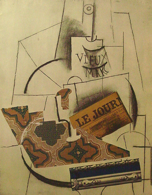 Pablo Picasso (after) Papiers Colles 1910-1914 (Bouteille de Vieux Marc, Verre et "Le Journal") (Cramer 137) 1966