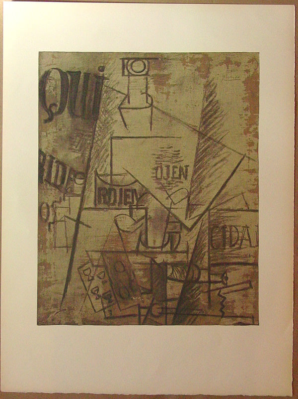 Pablo Picasso (after) Papiers Colles 1910-1914 (Qui: Bouteille Table et Verres) (Cramer 137) 1966