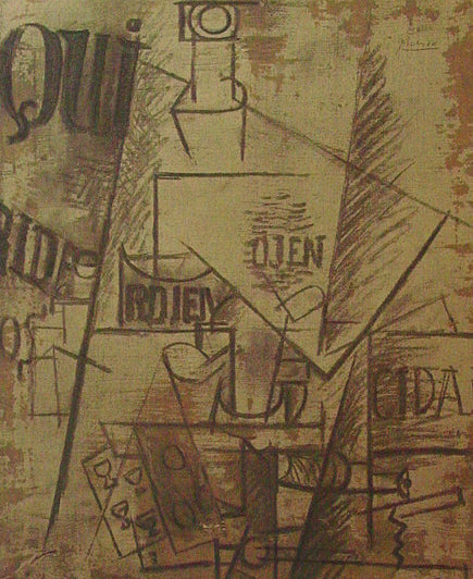 Pablo Picasso (after) Papiers Colles 1910-1914 (Qui: Bouteille Table et Verres) (Cramer 137) 1966